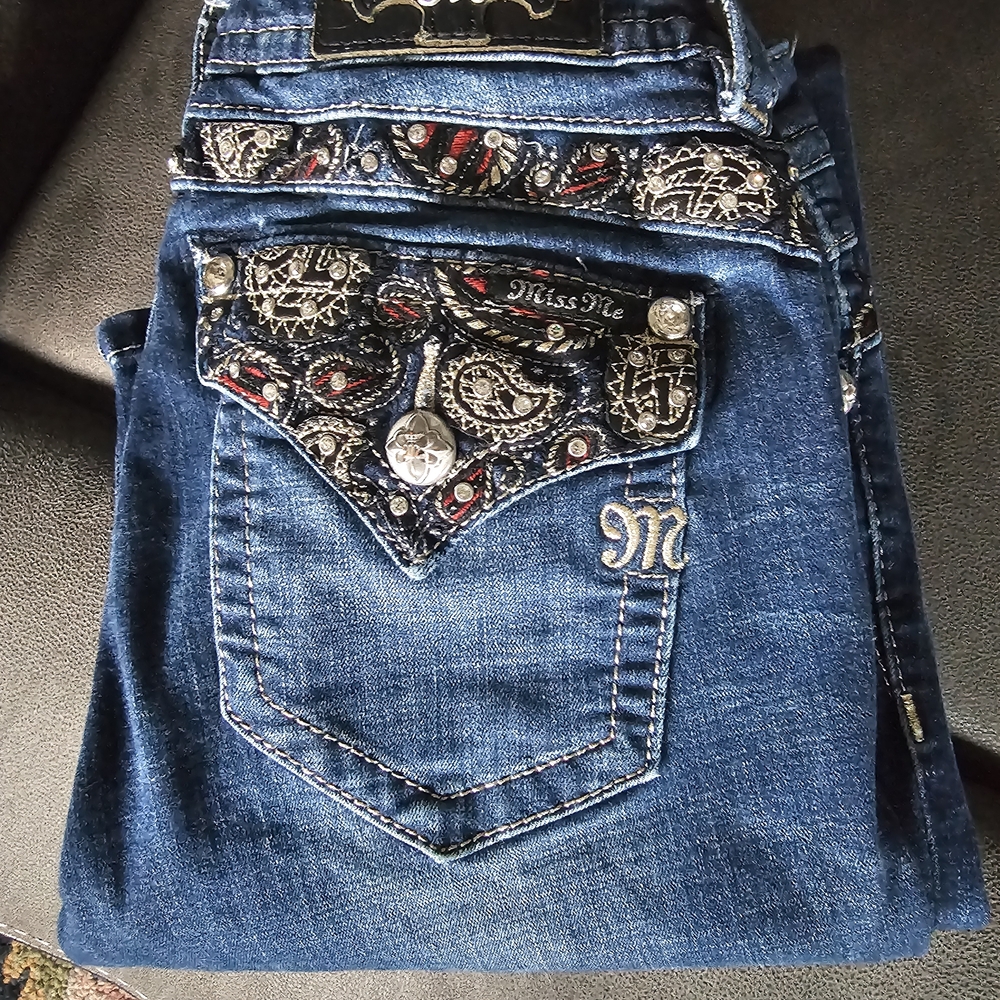 Miss Me Blue Denim Jeans with Paisley Accents